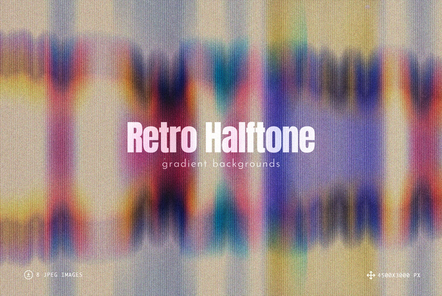 Blurry retro halftone gradient backgrounds with pink, purple, blue, yellow tones