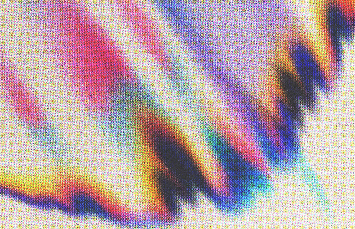 Vibrant halftone gradient mesh with rainbow color shifts blending across dotted texture