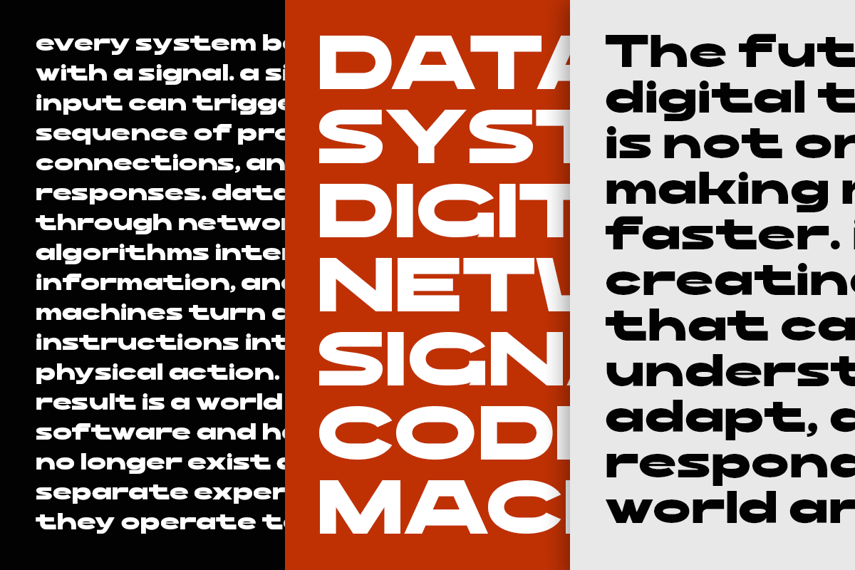Bold white sans-serif type stacked vertically on rust orange background with tech terminology
