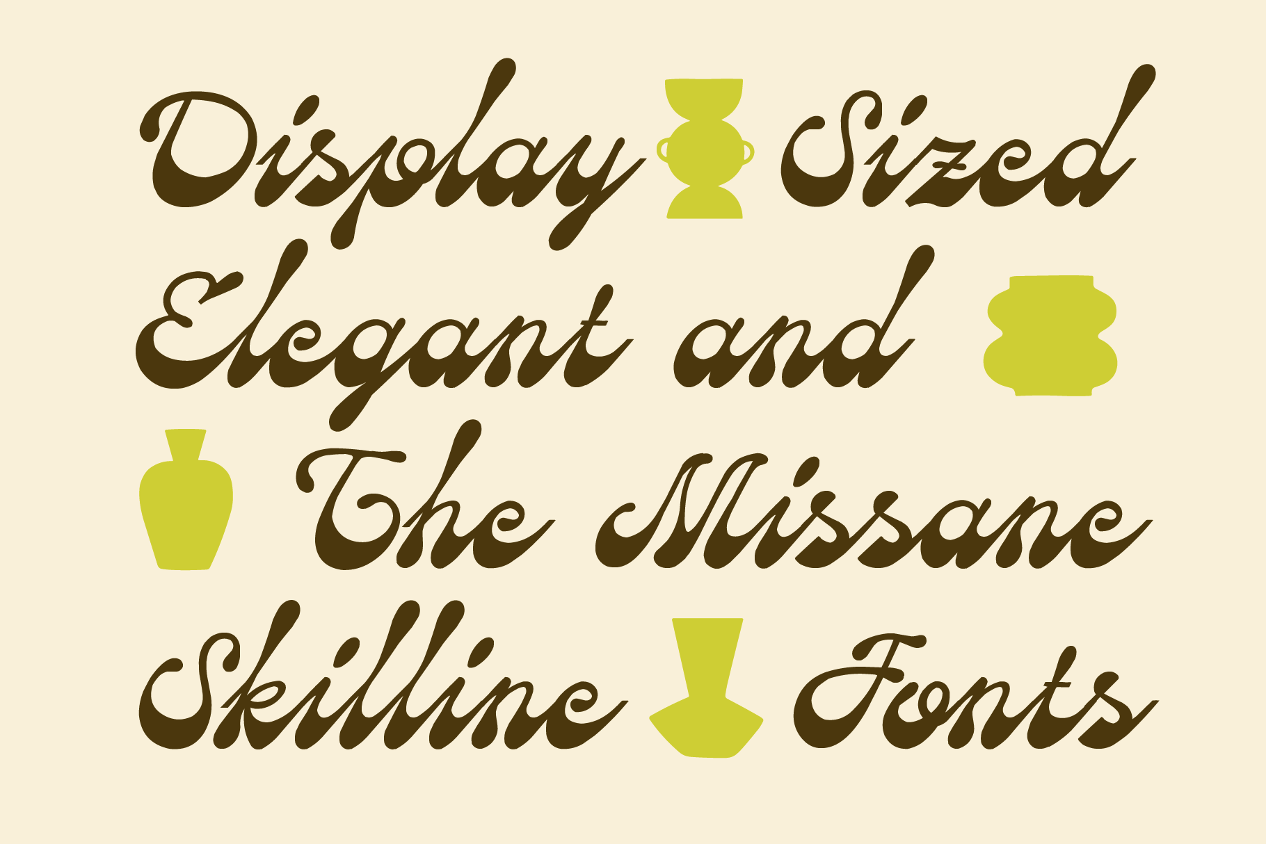 Display Sized Elegant with The Missane Skilline Fonts in olive brown, lime yellow geometric shapes on cream background