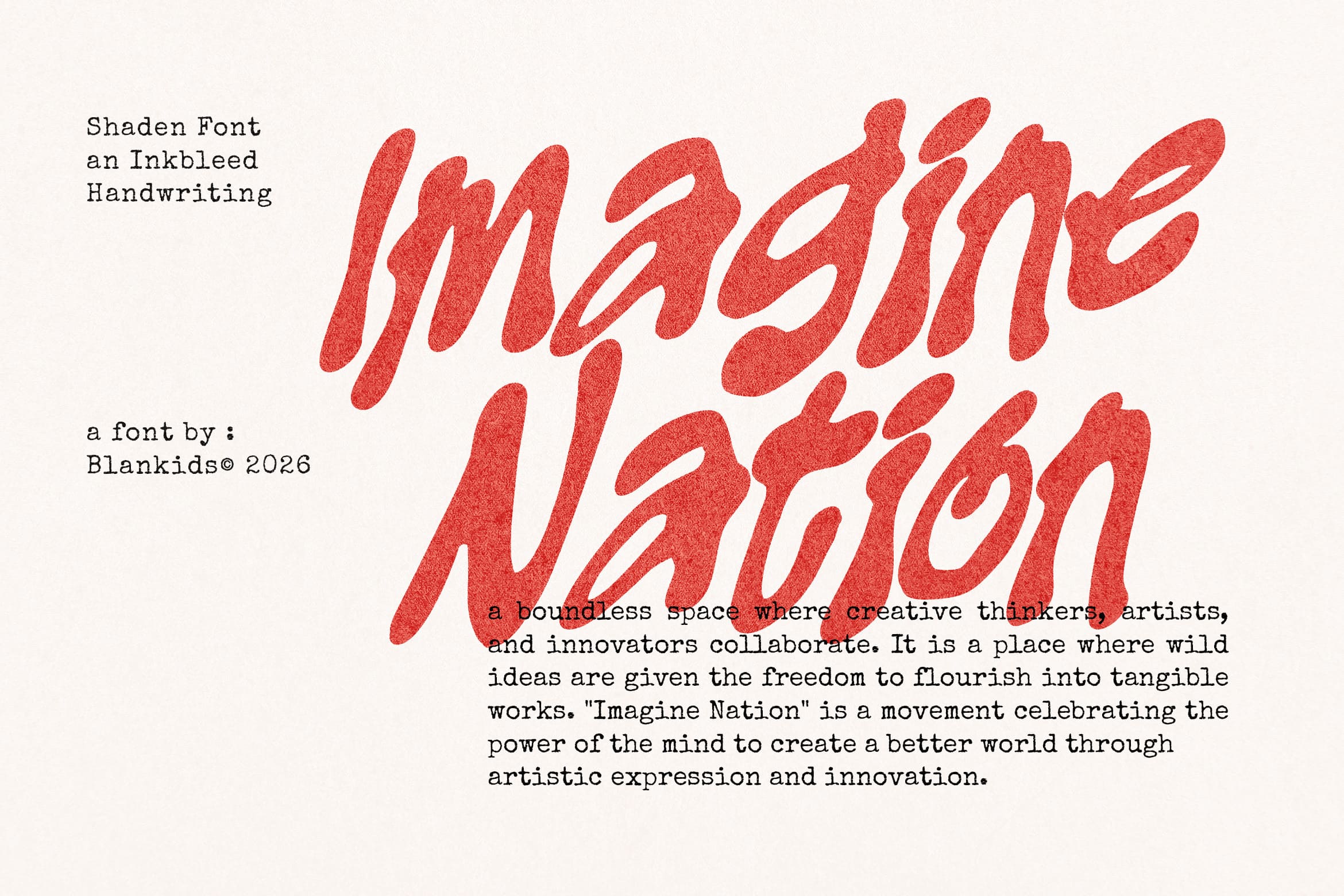 Shaden Font display in coral red with rough textured handwriting style on cream background