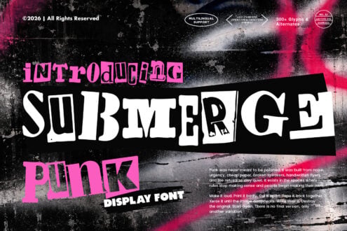 Submerge Punk display font with hot pink letters on distressed black backdrop