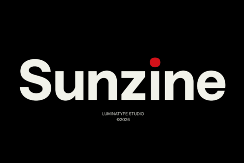 Sunzine wordmark in cream with red dot accent over black background