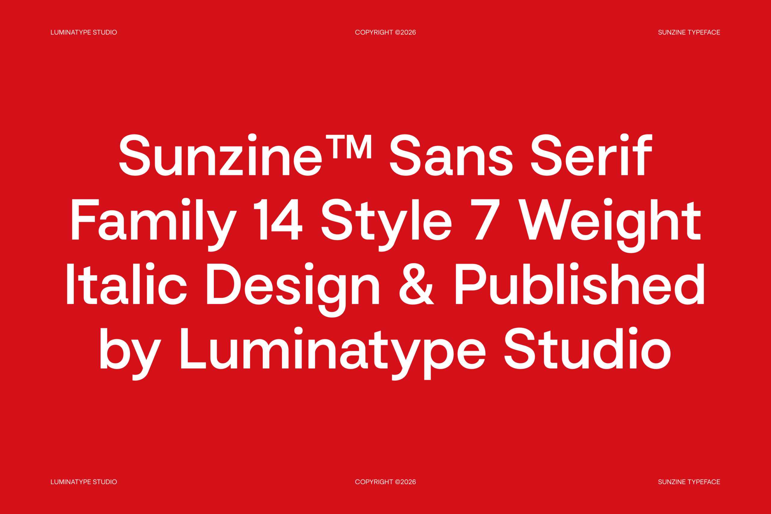 Sunzine Sans Serif font family displayed in white on bold red background