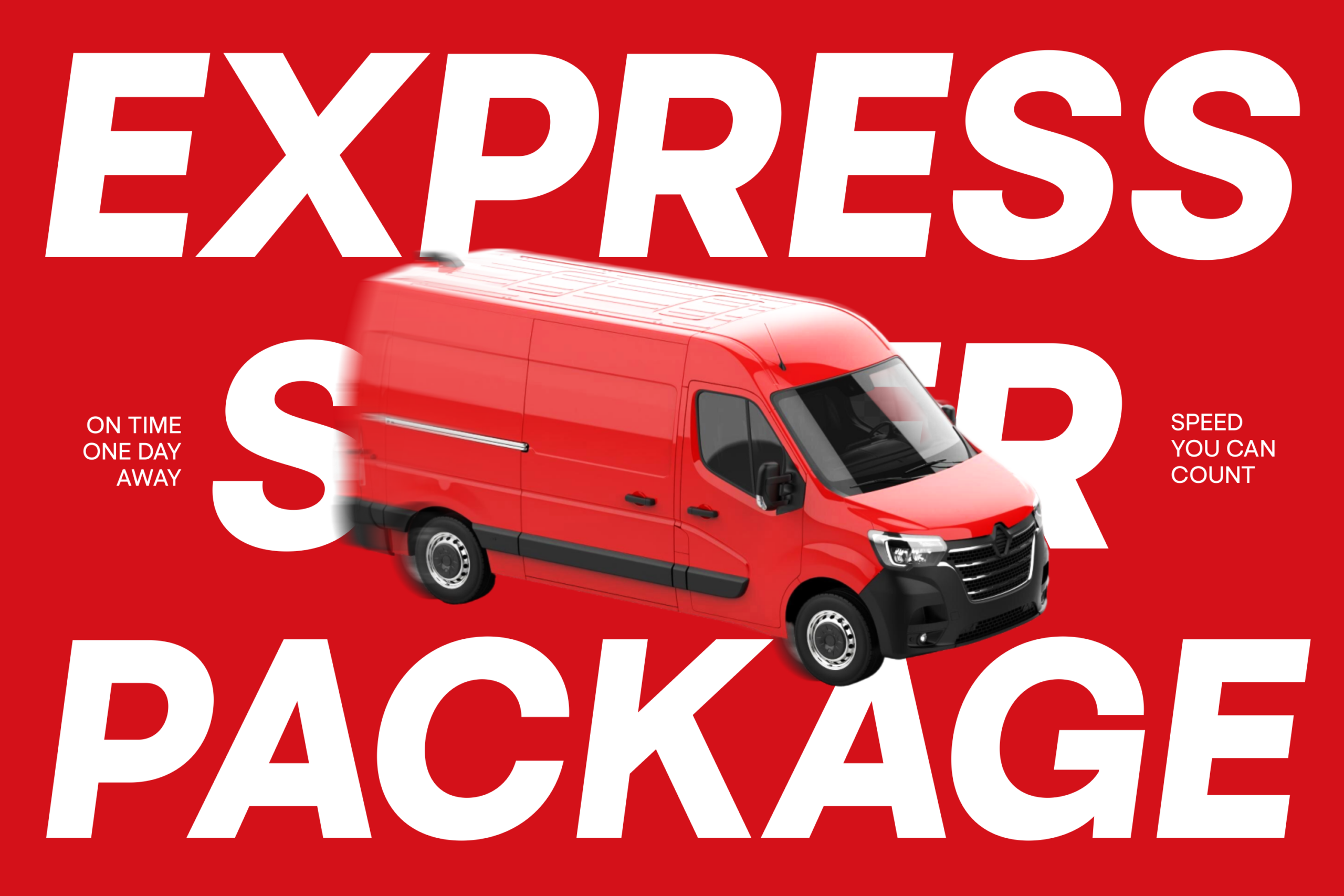 Red delivery van mockup with bold typography for express shipping marketing