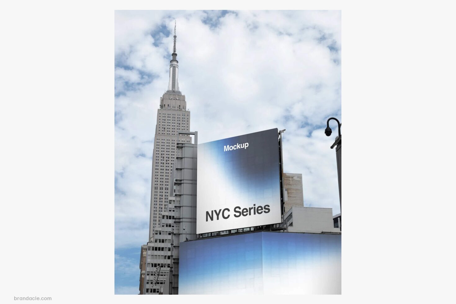 NYC street billboard mockup with Empire State Building in background