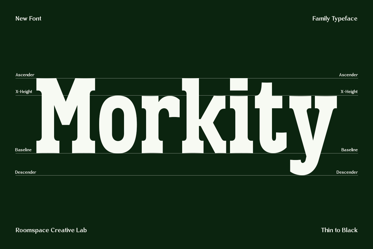 Bold sans serif font displaying "Mockity" with typography guidelines on forest green background
