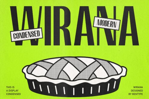 Bold retro pie graphic with neon lime background, chunky black condensed type with white label badges