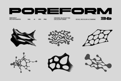 Poreform 30 abstract vector shapes collection with organic cellular silhouettes