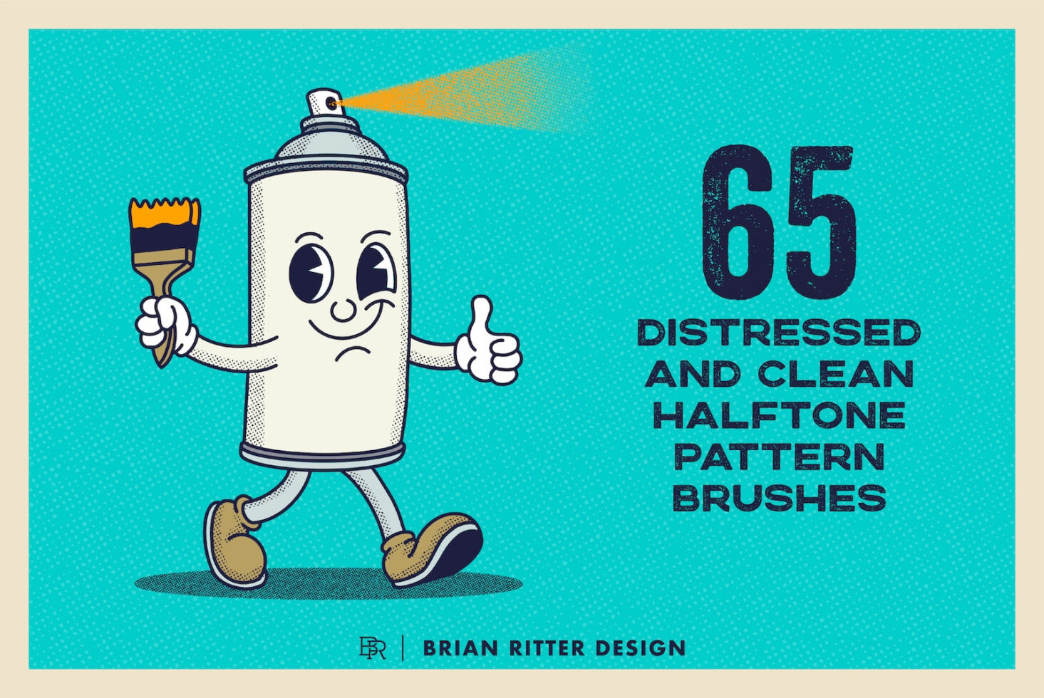 Retro spray can character holding brush with distressed halftone texture brushes set