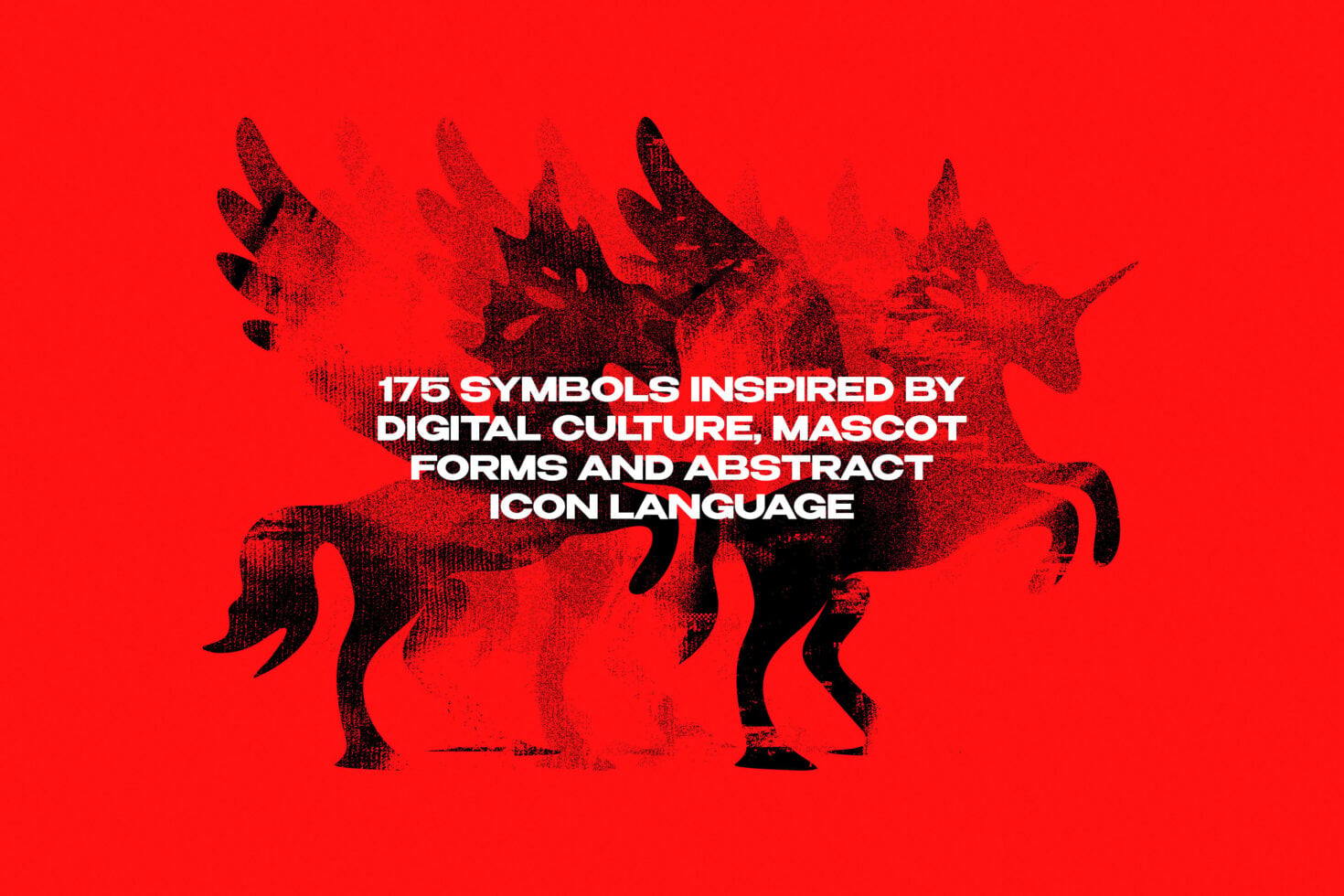 175 symbol icon set with digital creature mascots on bright red background