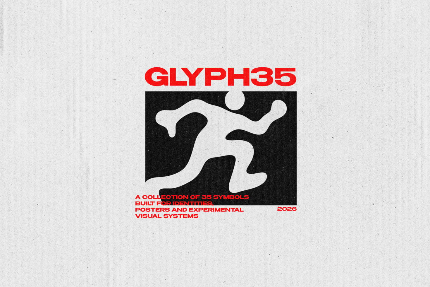 Glyph35 symbol collection poster with bold red typography on textured paper background