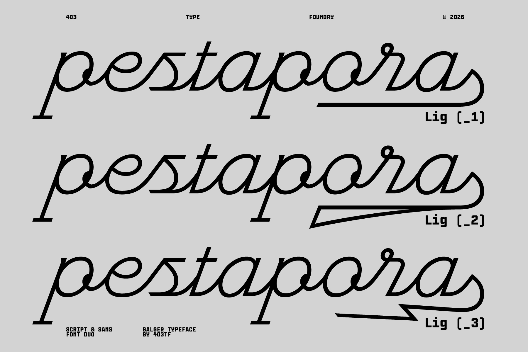 Pestapora script font with three underline style variations on gray background