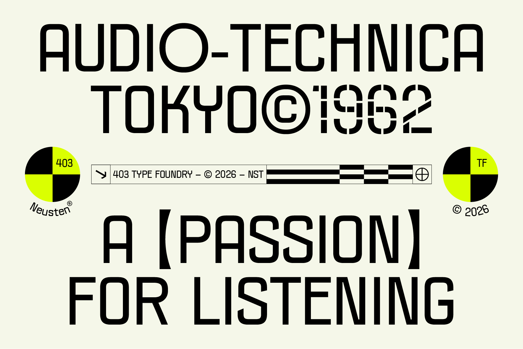 Audio-Technica Tokyo 1962 font by 403 Type Foundry with neon accents