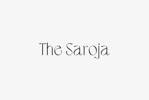 Saroja serif font displayed in elegant thin lines on light gray background