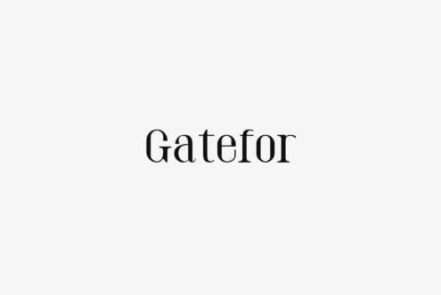 Gatefor serif font centered on light gray background, clean minimalist design