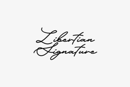 Libertian Signature handwritten script font in black cursive on light background