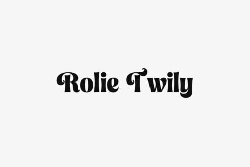 Rolie Twily serif font with decorative swirls on light background
