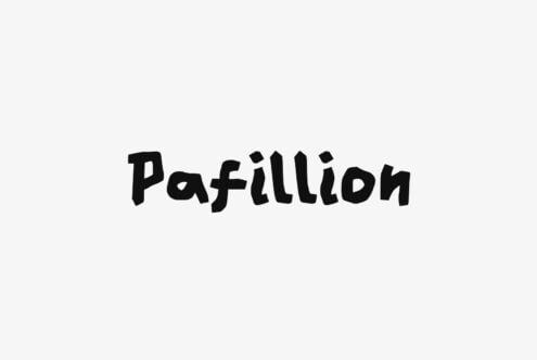 Pafillion typeface with chunky hand drawn letterforms on light background