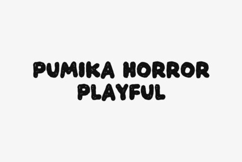 Pumika Horror Playful font with rough, distressed texture on light background