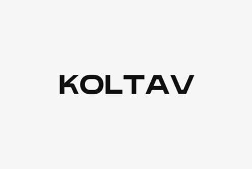 Koltav logotype in bold sans serif on light gray background