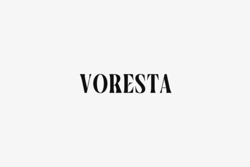 Voresta serif typeface displayed in bold black letters on light gray background