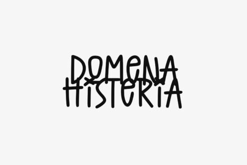 Domenal Histeria hand drawn font with playful crossed out letters on light background