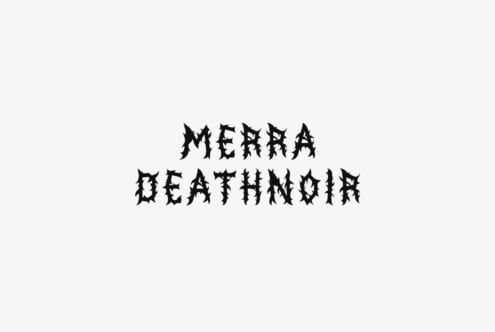 Merry Beathnoir text in jagged black metal font on light gray background