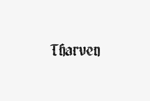 Tharven distressed serif font with gritty texture on light background