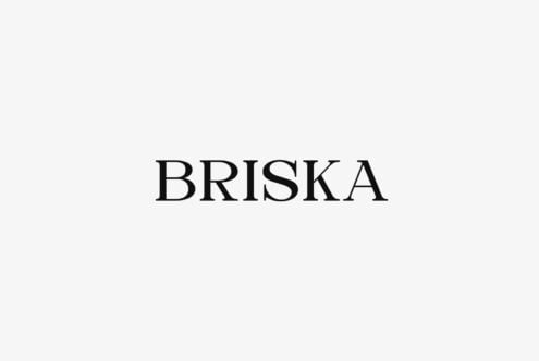 Briska serif typeface displayed in black on clean light gray background