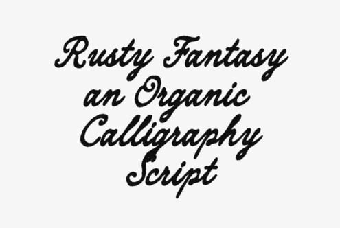Rusty Fantasy organic calligraphy script font in black italic cursive style