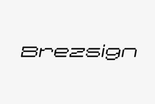 Breezign bold striped typeface with thick geometric letterforms on light background