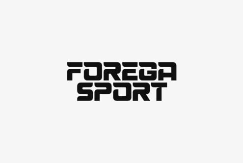 Bold geometric typeface reading "FOREGA SPORT" in black on light background