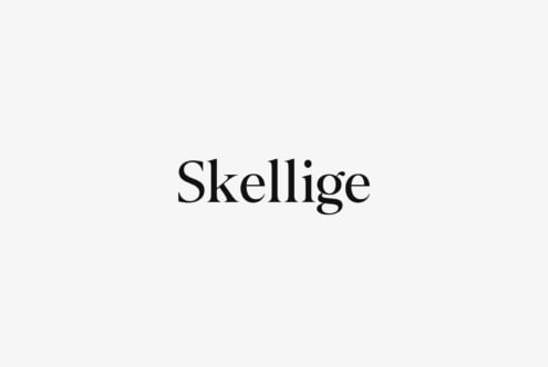 Skellige serif font displayed in black on clean light gray background