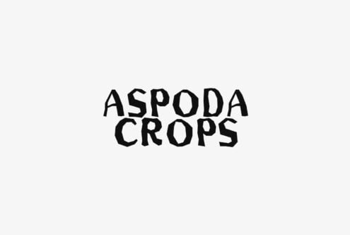 Aspoda Crops typeface with rough, hand-drawn black letters on cream background