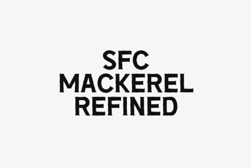 Bold black typography reading SFC Mackerel Refined on light gray background