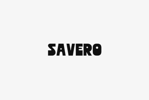 Bold black sans serif typeface spelling SAVERO on light gray background