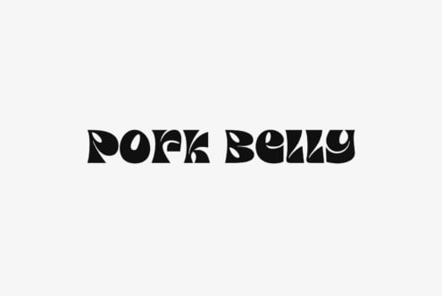 Pork Belly typeface with organic curves, bold black letters on light background