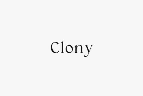 Clony serif font displayed in black on light gray background, minimal layout