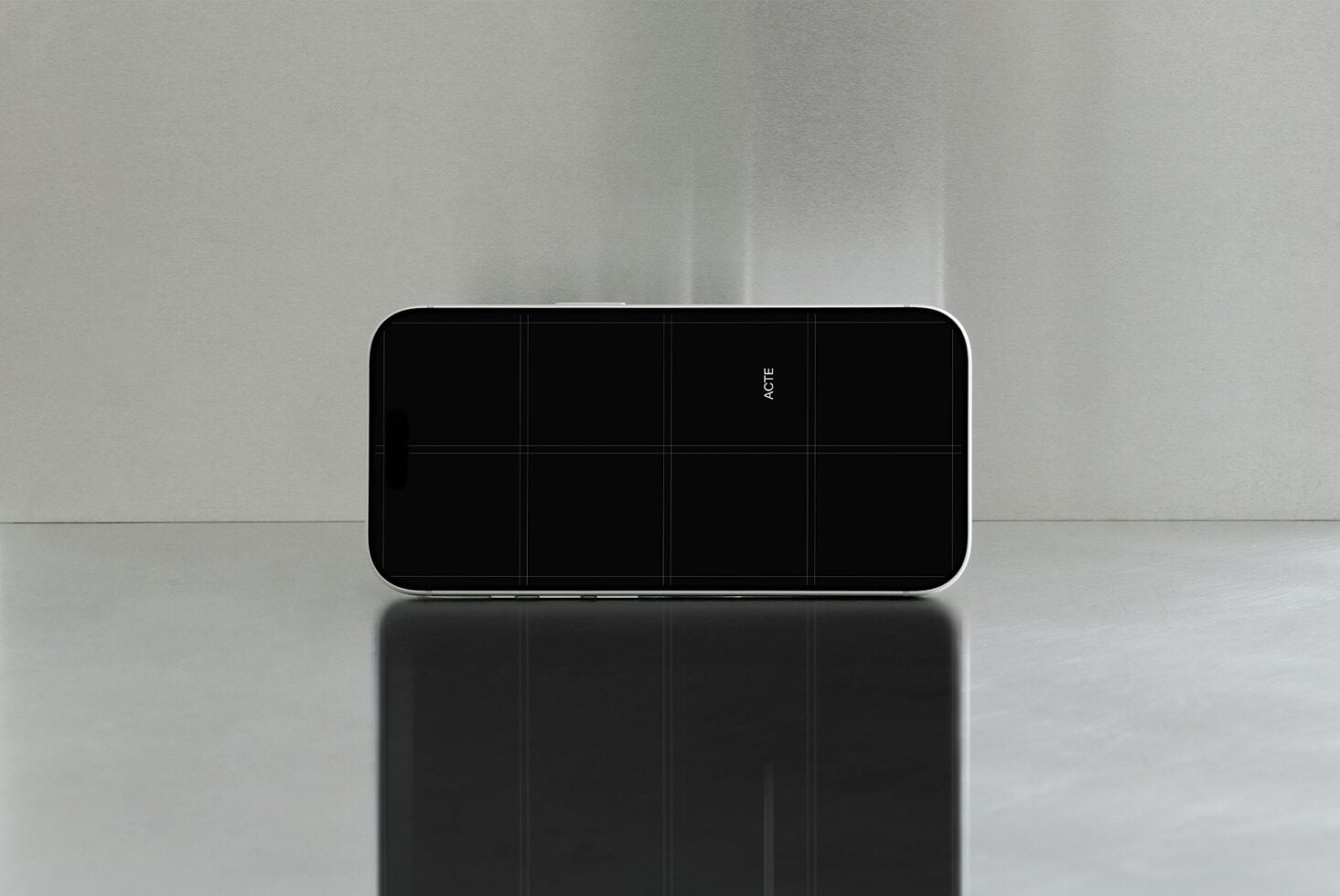 iPhone 14 Pro Max landscape mockup with black screen on minimal gray backdrop