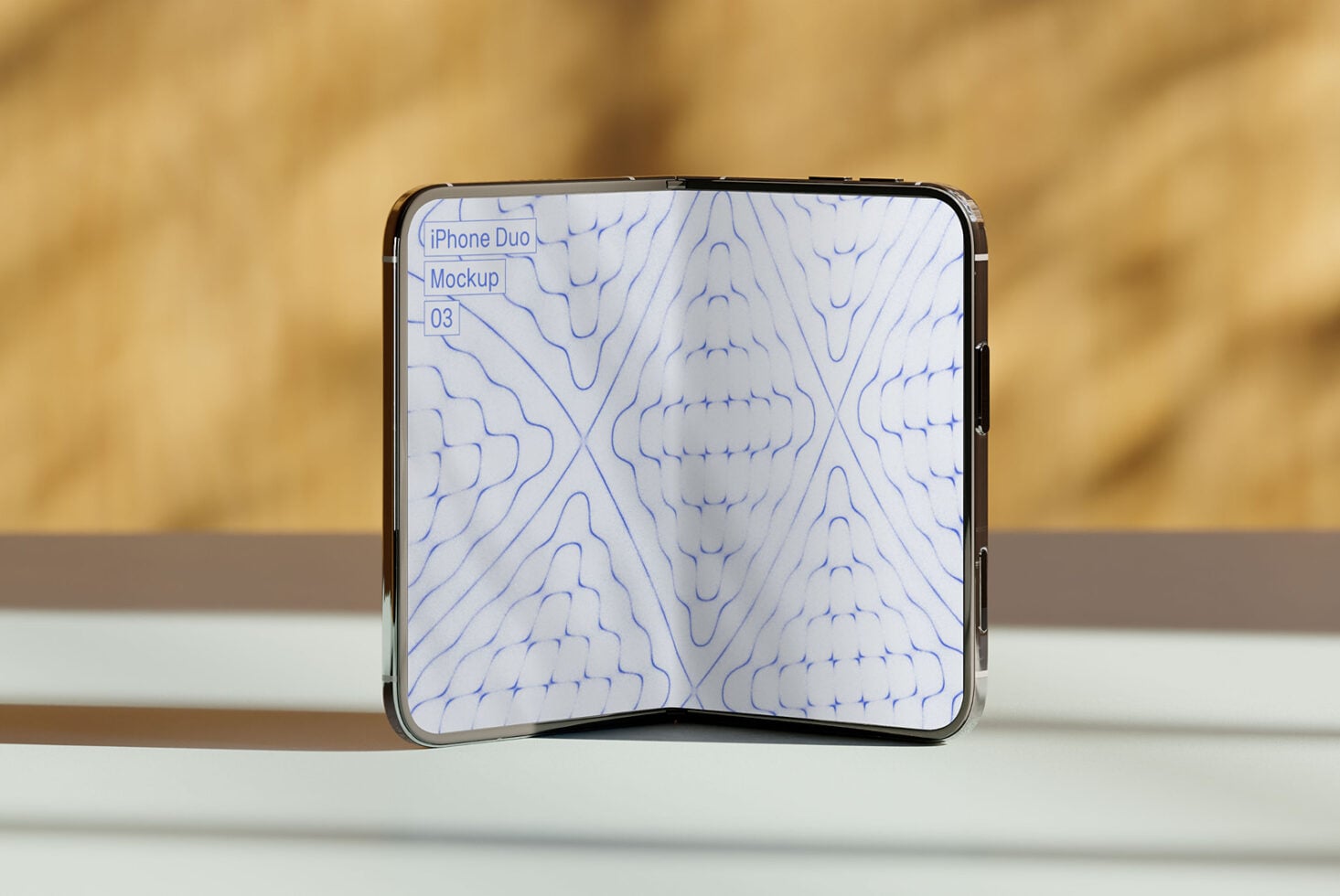 Foldable iPhone duo mockup showing blue topographic line pattern on screen