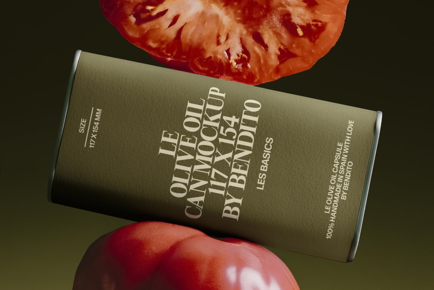 Olive skincare jar mockup styled with fresh tomatoes on neutral background