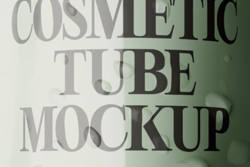 Cosmetic tube mockup with serif typography overlaid on cream to sage green gradient background