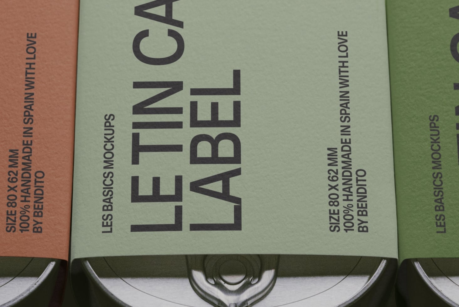 Stacked book spines in sage green, terracotta, showing typography mockup designs by Bendito