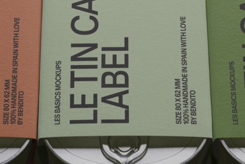 Stacked book spines in sage green, terracotta, showing typography mockup designs by Bendito