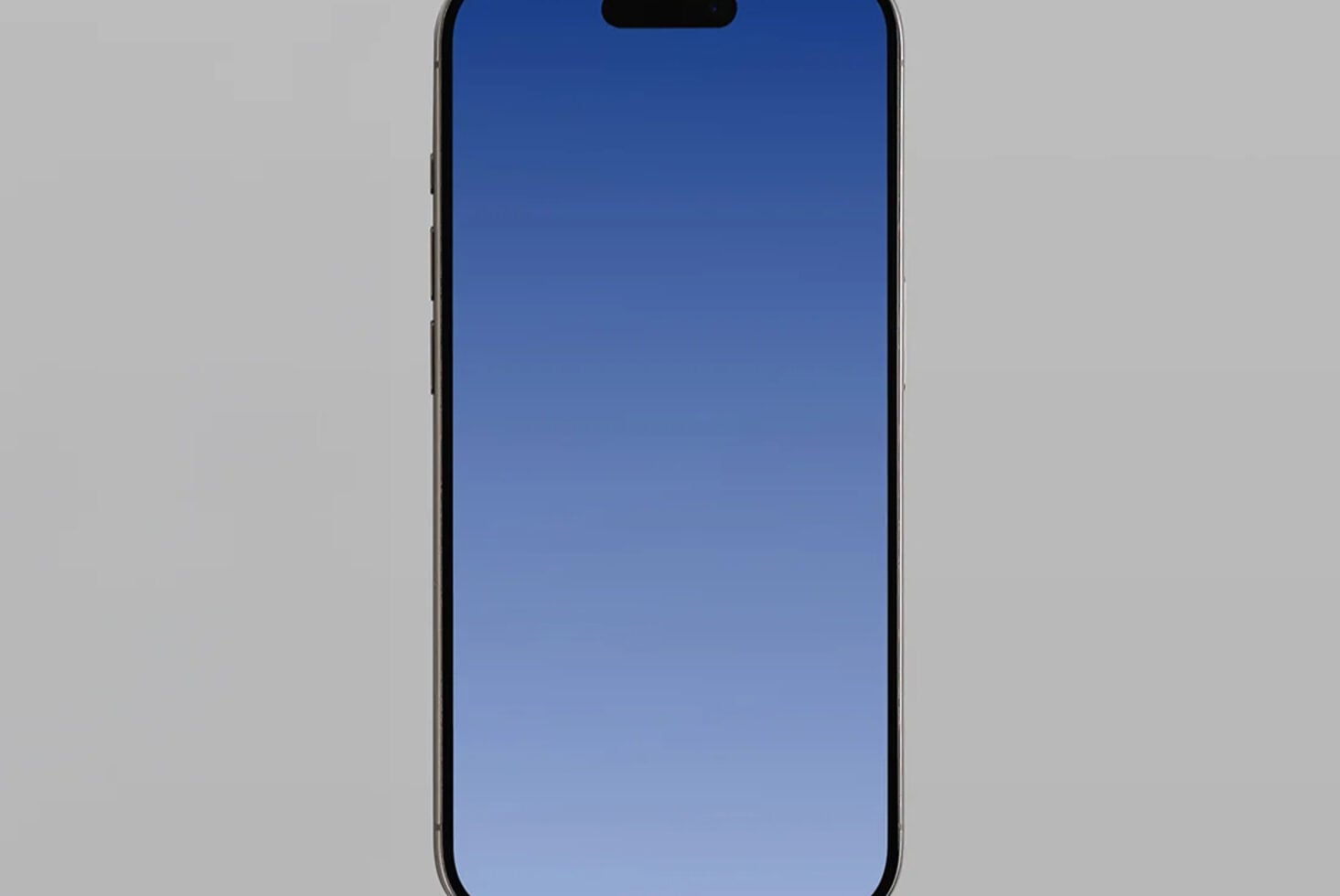 iPhone 14 Pro mockup with notch, black frame on gray background, blue screen ready for designs