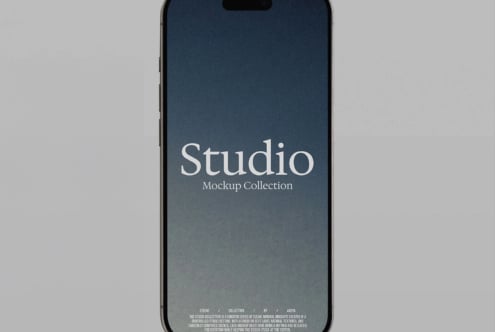 iPhone mockup displaying centered serif typography with teal gradient background