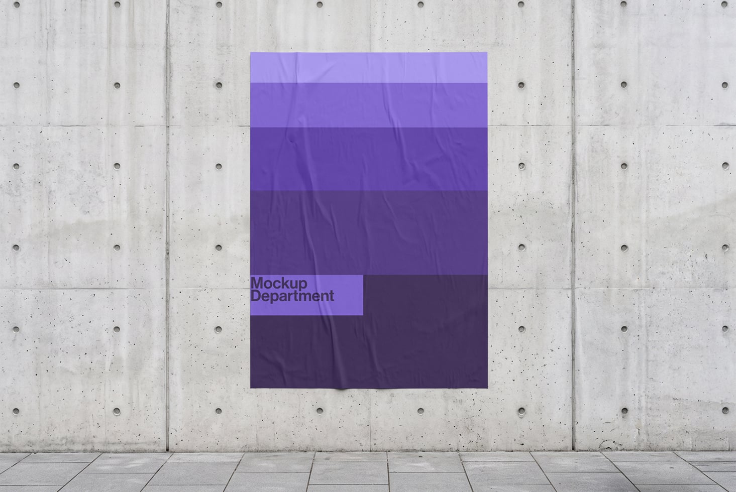 Purple poster mockup on concrete wall with gradient color blocks