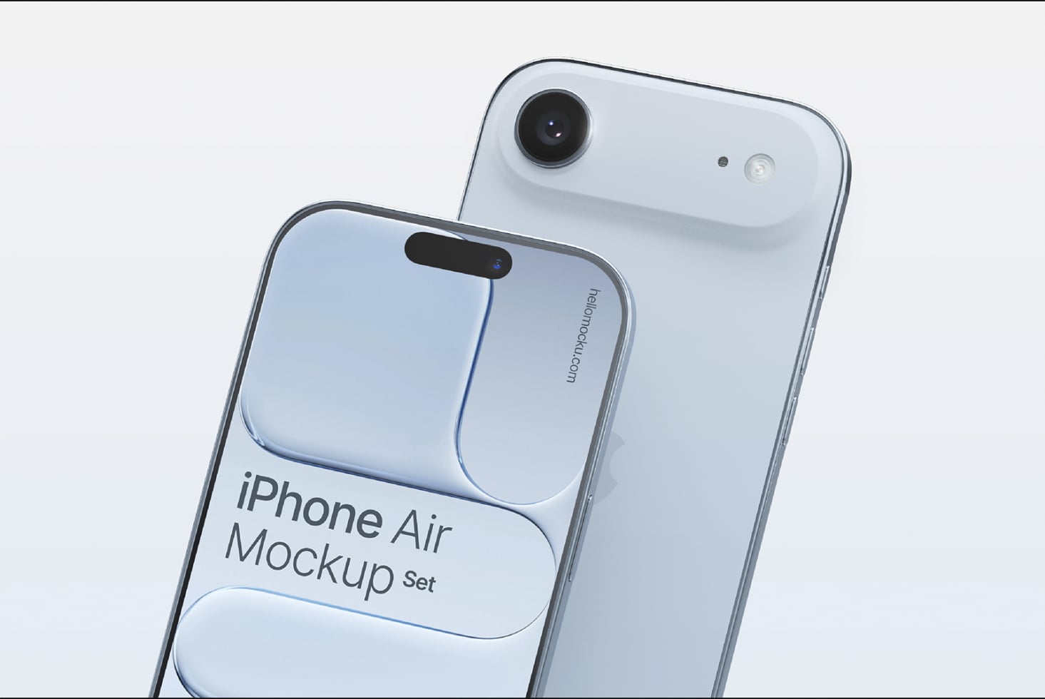 iPhone Air mockup set showing front, back views in light blue with clean camera details