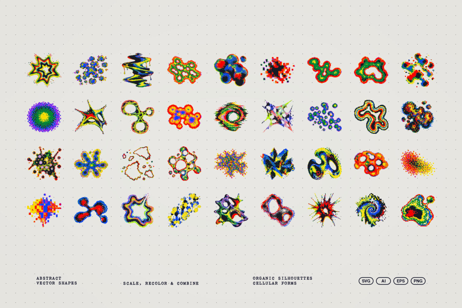 Colorful abstract vector shapes with organic cellular forms, ready to scale, recolor, combine